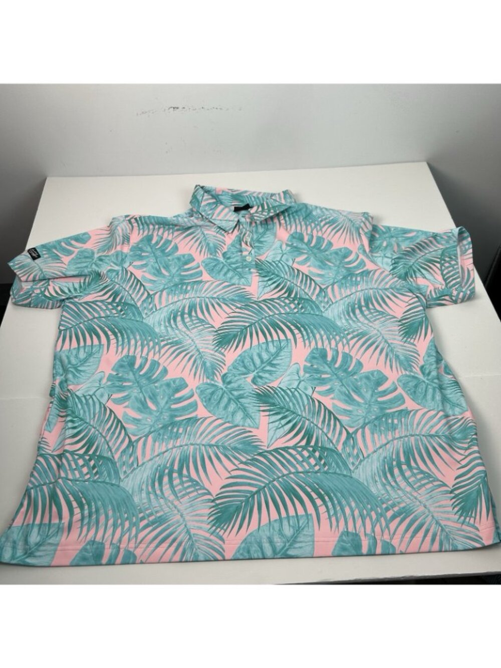 Sunday Swagger Polo Shirt Mens 3xl Pink Tropical Leaf The Keys Golf Performance - Picture 5 of 10